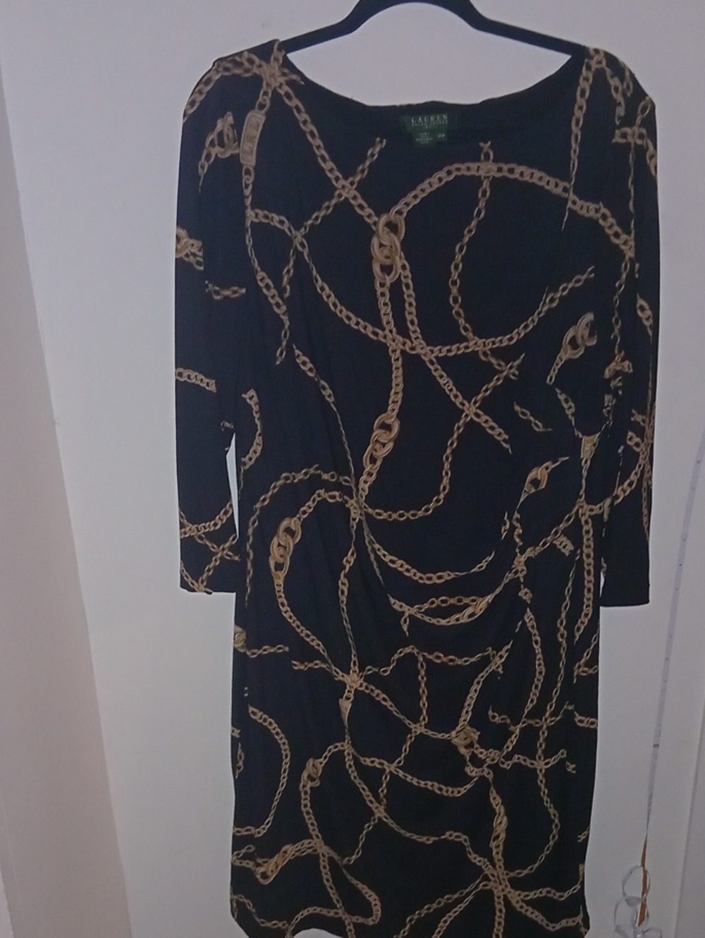 Lauren Ralph Lauren Black Dress with Gold Chain Print